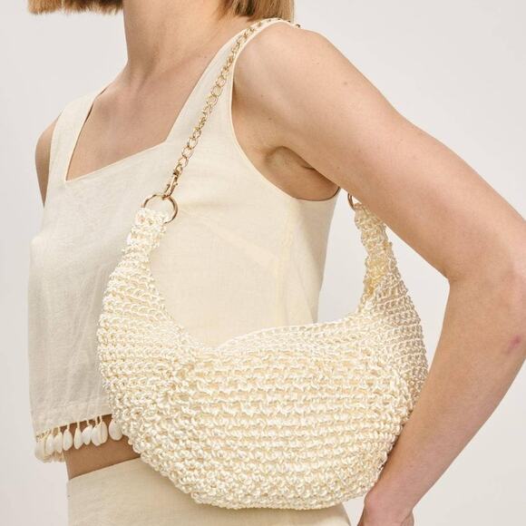 Soft Woven Soraya Chain Strap Shoulder Bag Ivory - Picture 6 of 8